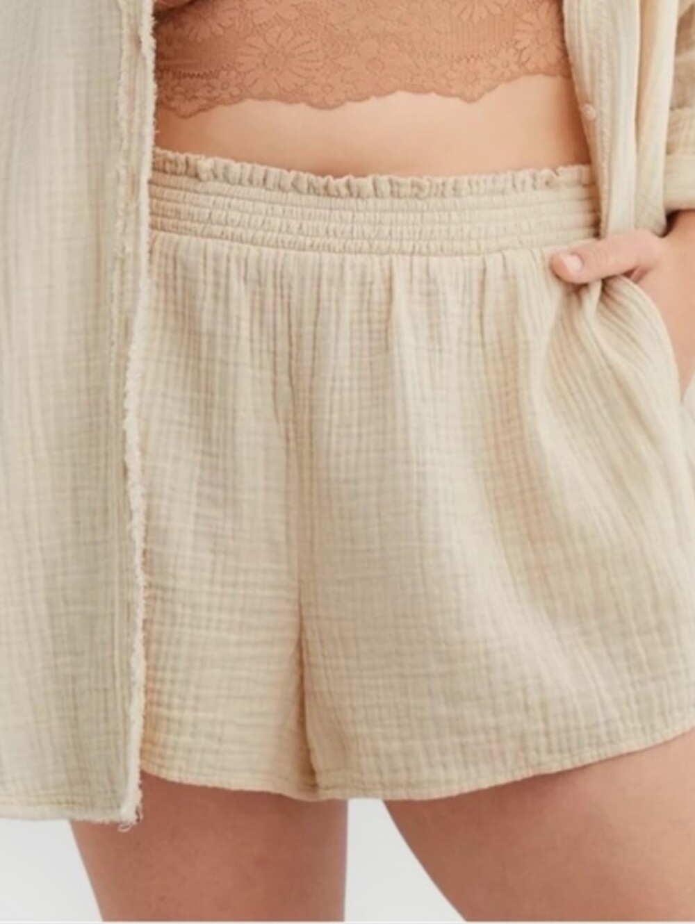 Aerie Cream Gauze Shorts